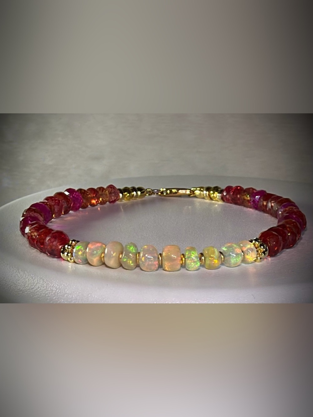 ✨ One of a Kind ✨ Luxury Padparadscha Sapphire & Ethiopian Opal Bracelet